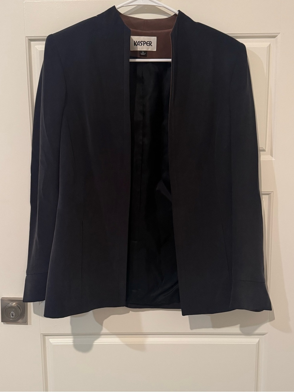 Kasper Black Collarless Open-Front Blazer